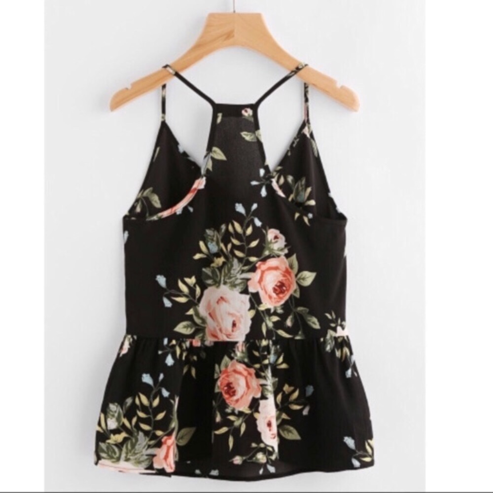 NWT Black Floral Peplum Tank Top - Picture 2 of 4